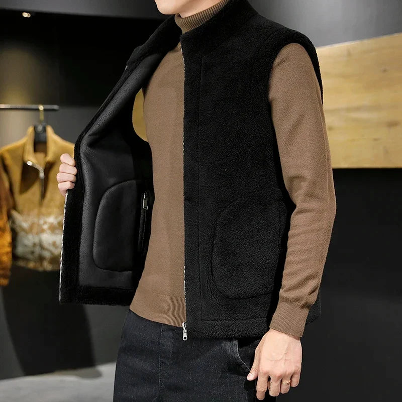 Men's Reversible Sherpa Fleece Vest | Sleeveless Zip-Up 8