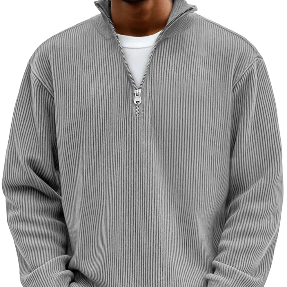 Men's Rib-Knit Zip-Neck Sweater Long Sleeve 1