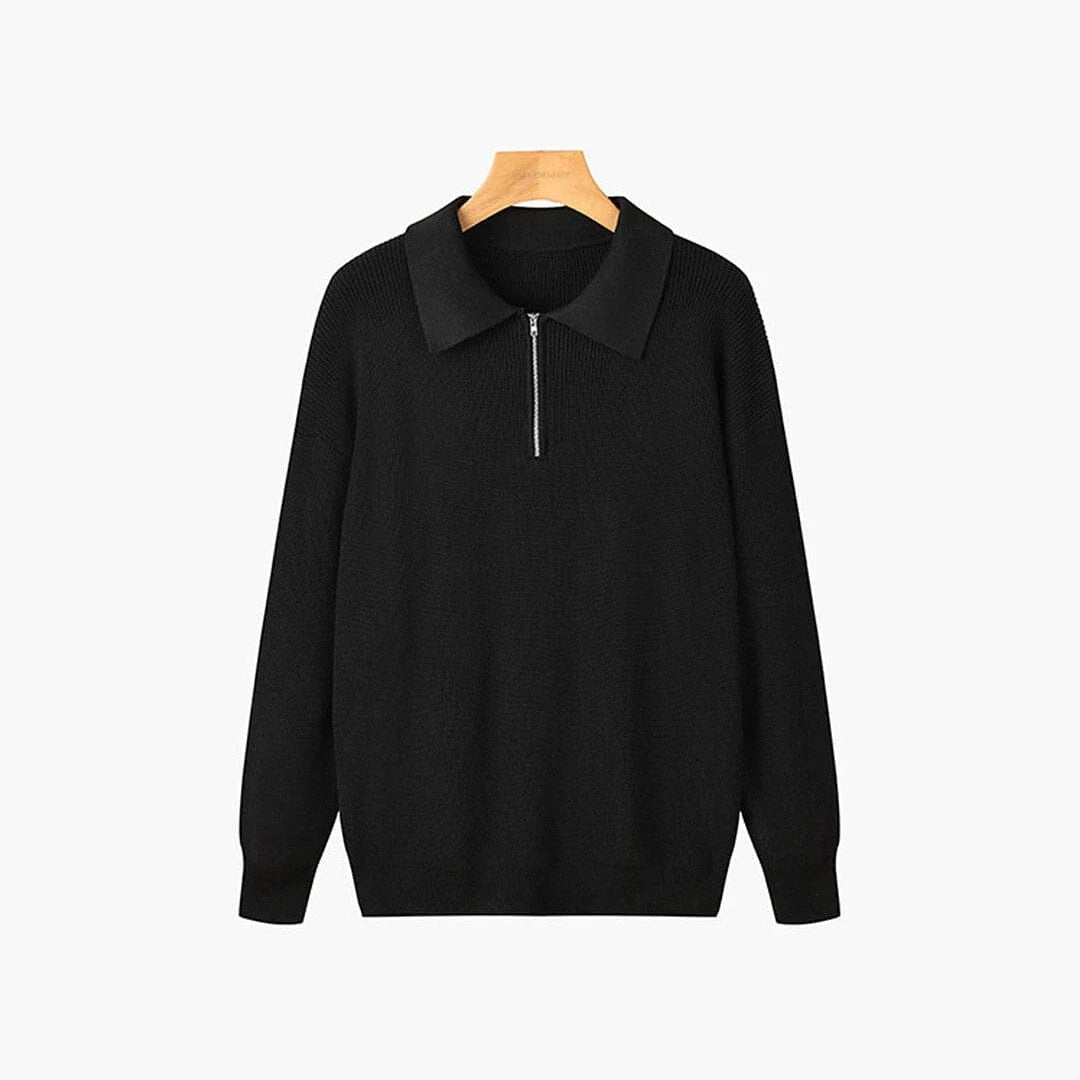 Men's Ribbed Cotton Zip-Neck Polo Sweater | Long Sleeve Knit 2