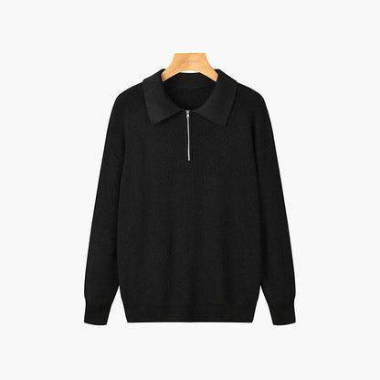 Men's Ribbed Cotton Zip-Neck Polo Sweater | Long Sleeve Knit 2