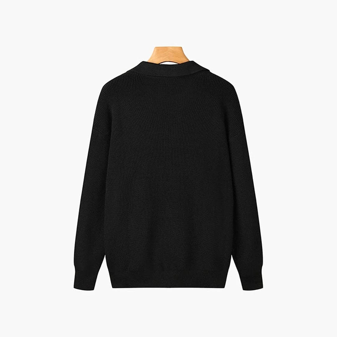 Men's Ribbed Cotton Zip-Neck Polo Sweater | Long Sleeve Knit 4