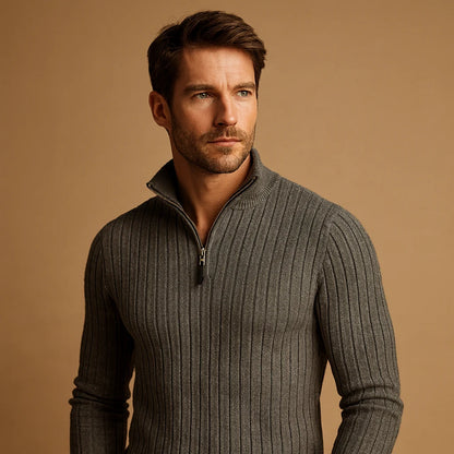 Men's Ribbed Half-Zip Sweater Stand-Collar Autumn Layer 1