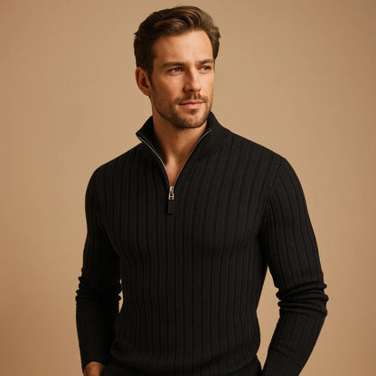 Men's Ribbed Half-Zip Sweater Stand-Collar Autumn Layer 2