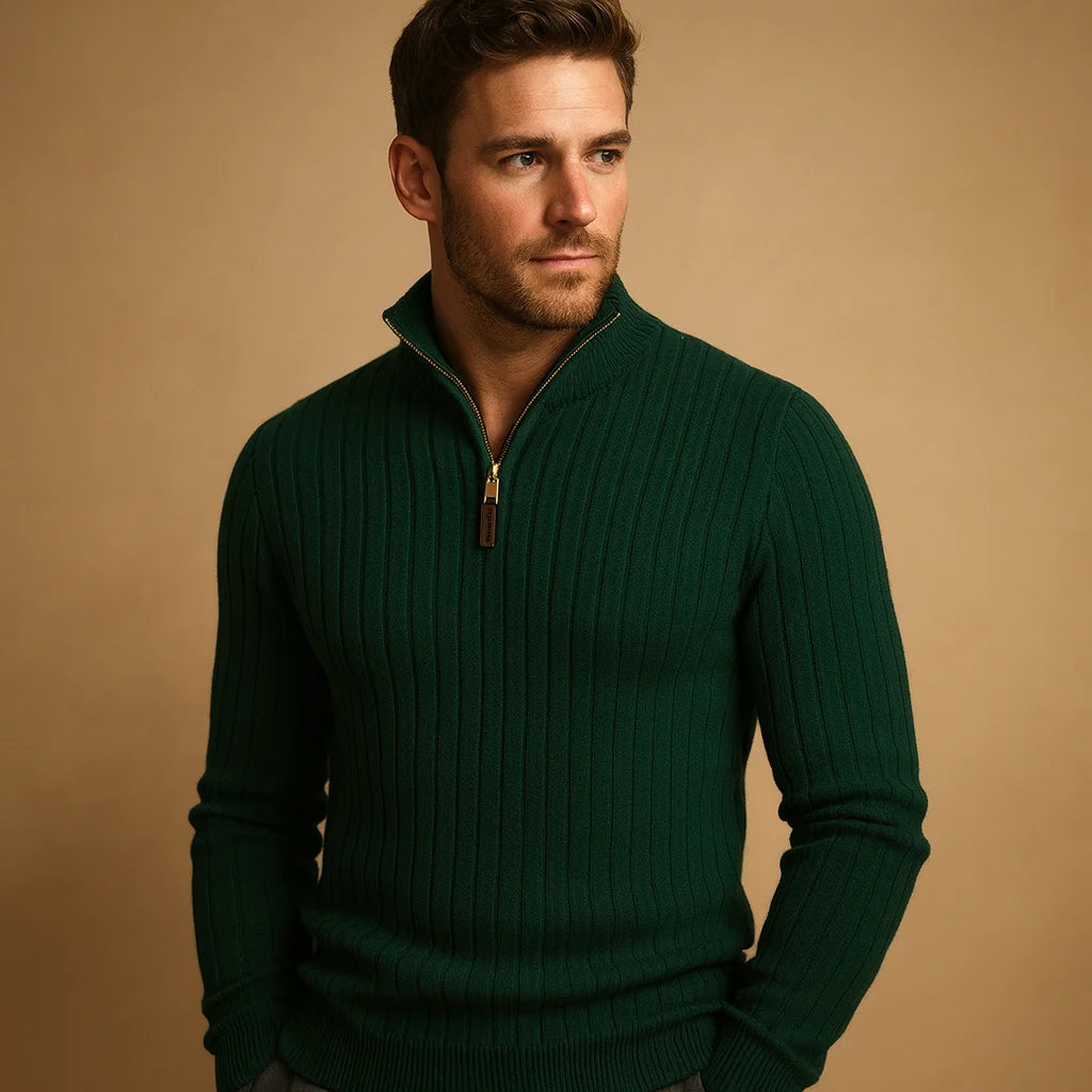 Men's Ribbed Half-Zip Sweater Stand-Collar Autumn Layer 3