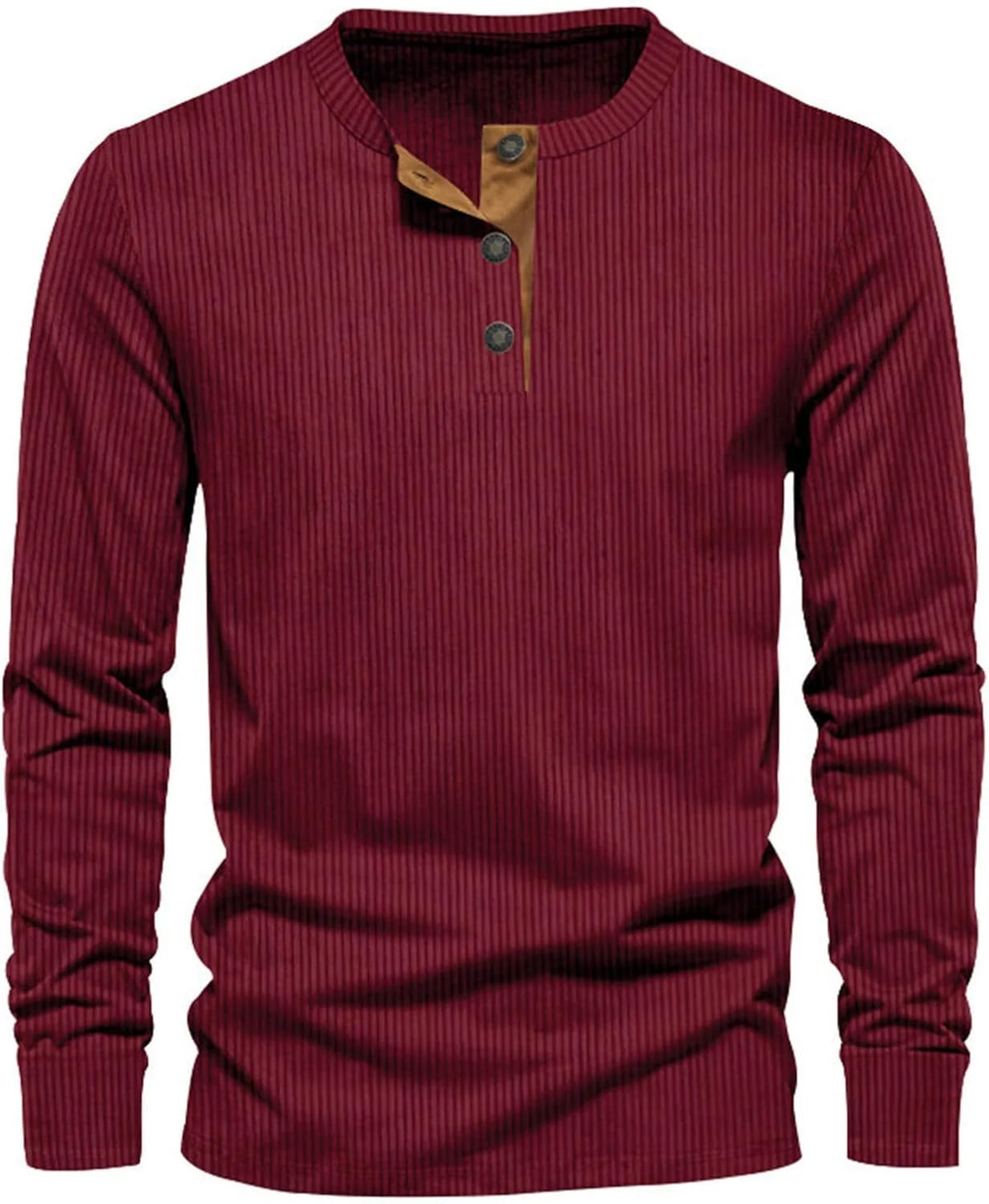 Men's Ribbed Henley Shirt | Long Sleeve Casual T-Shirt 1
