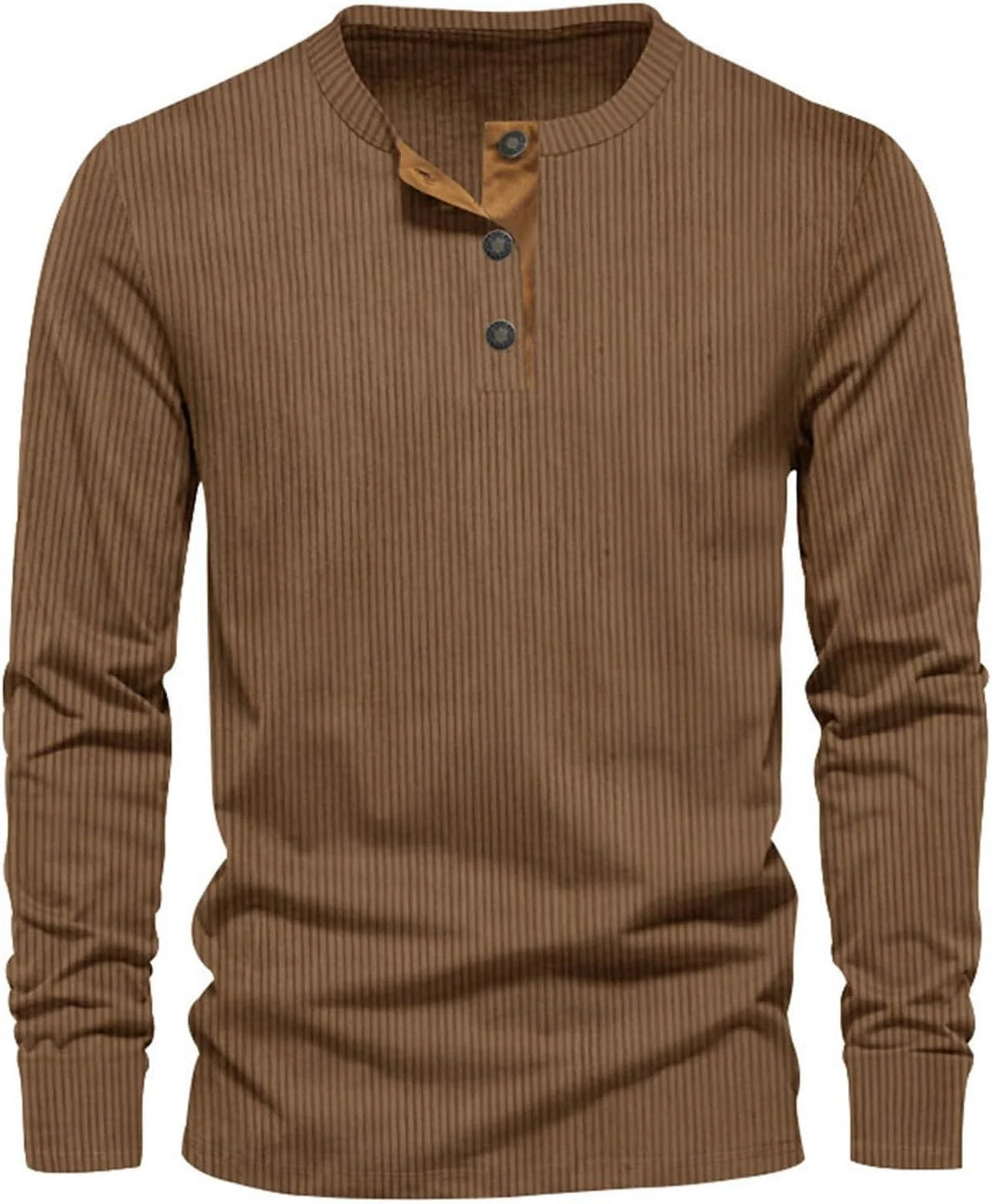 Men's Ribbed Henley Shirt | Long Sleeve Casual T-Shirt 2