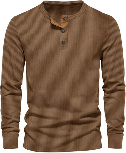 Men's Ribbed Henley Shirt | Long Sleeve Casual T-Shirt 2