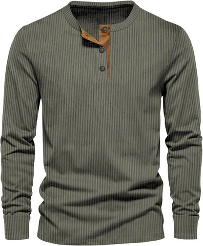 Men's Ribbed Henley Shirt | Long Sleeve Casual T-Shirt 3
