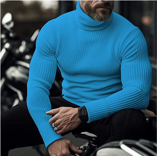 Men's Ribbed Turtleneck Sweater Slim-Fit Long Sleeve 0