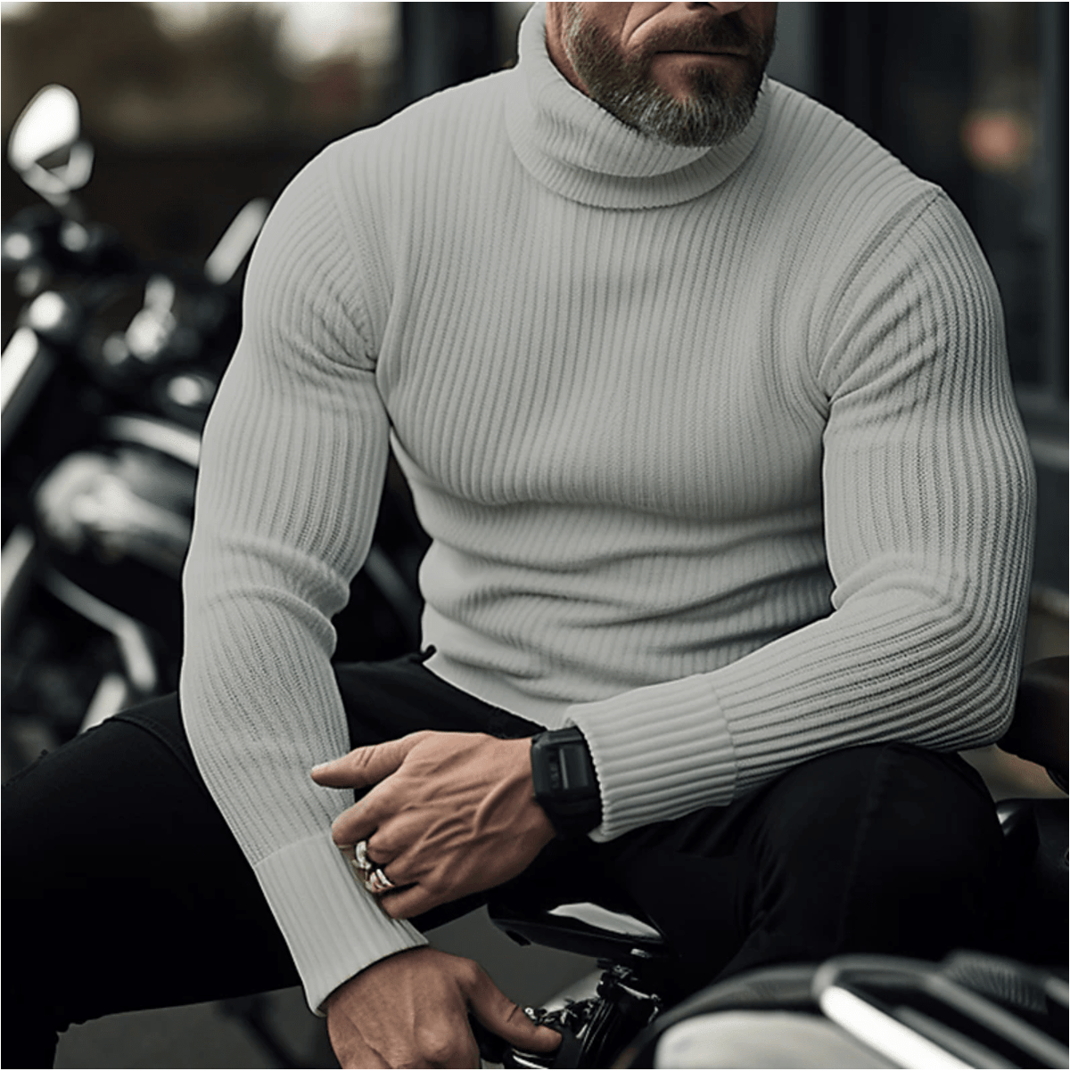Men's Ribbed Turtleneck Sweater Slim-Fit Long Sleeve 1