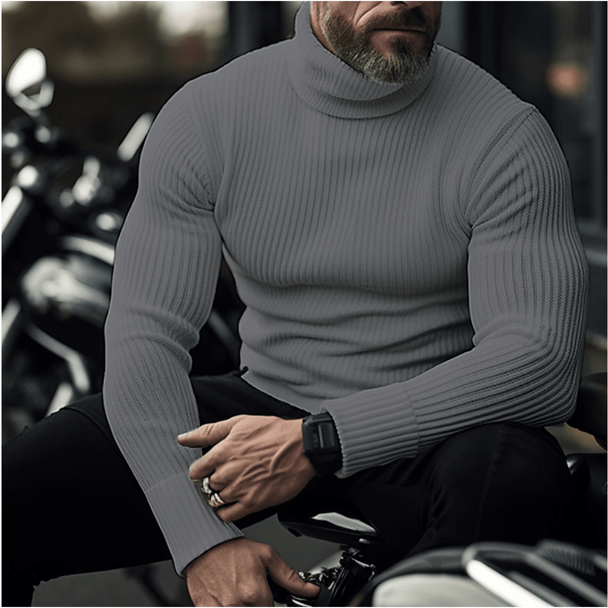Men's Ribbed Turtleneck Sweater Slim-Fit Long Sleeve 3
