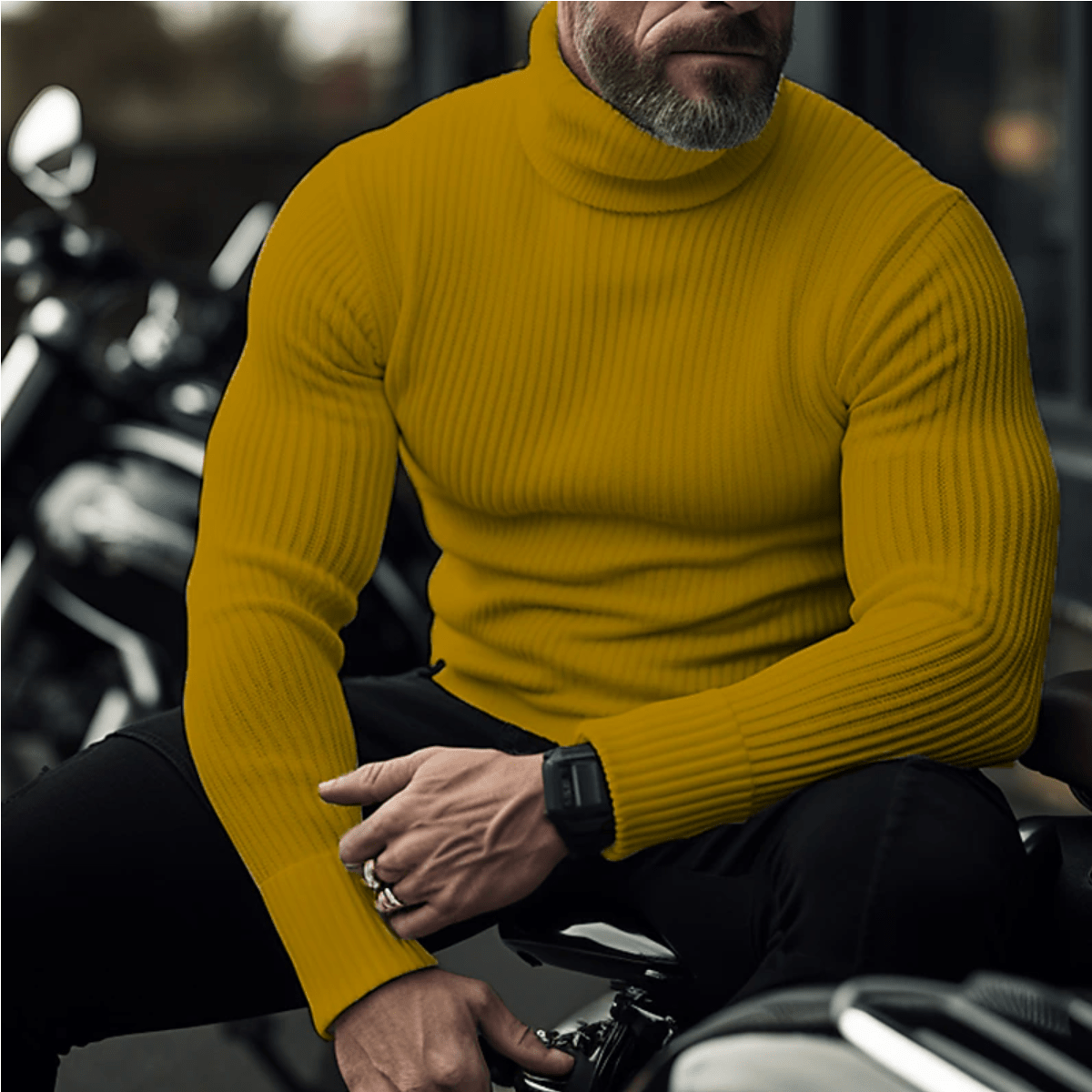Men's Ribbed Turtleneck Sweater Slim-Fit Long Sleeve 4