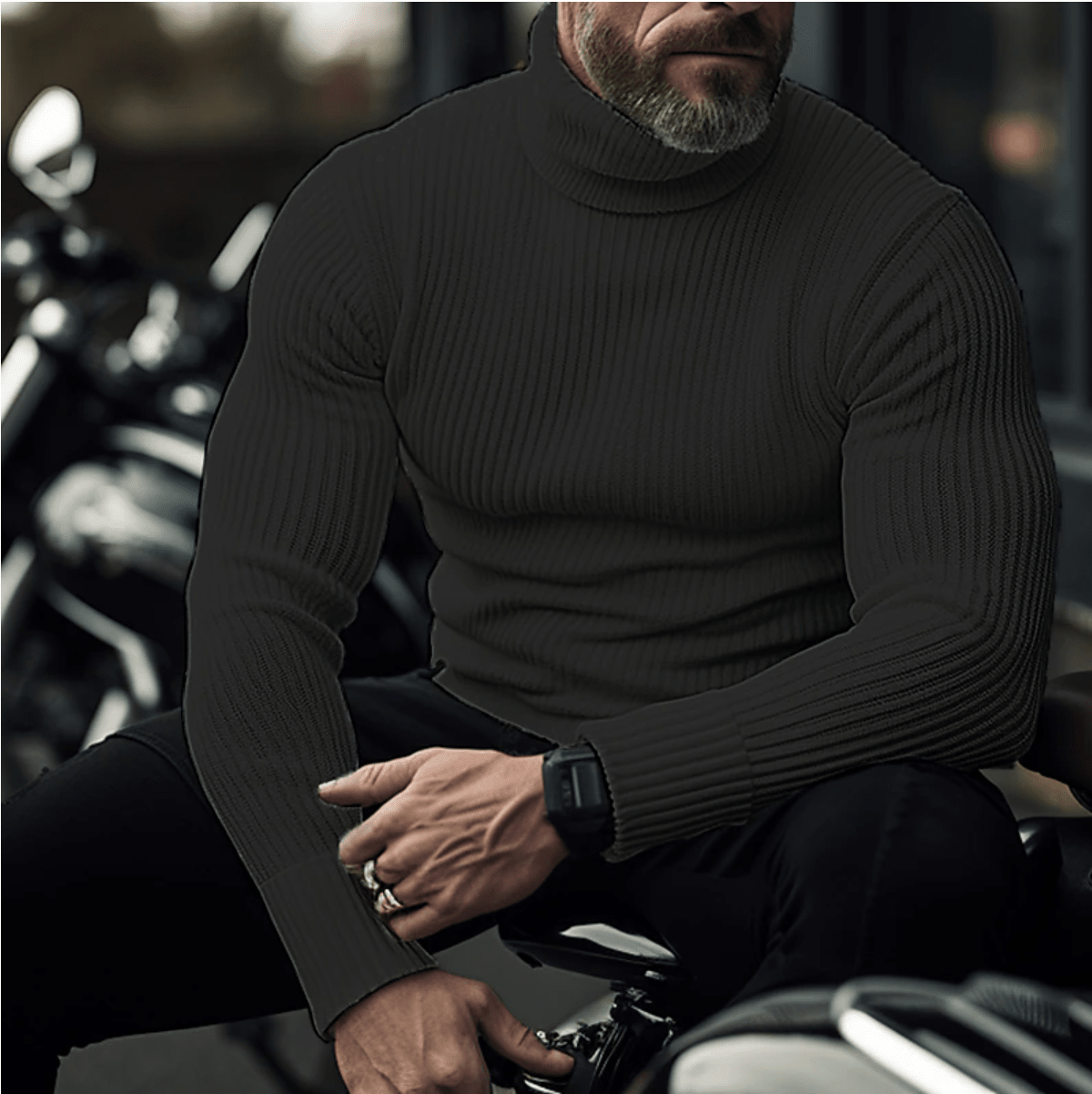 Men's Ribbed Turtleneck Sweater Slim-Fit Long Sleeve 5