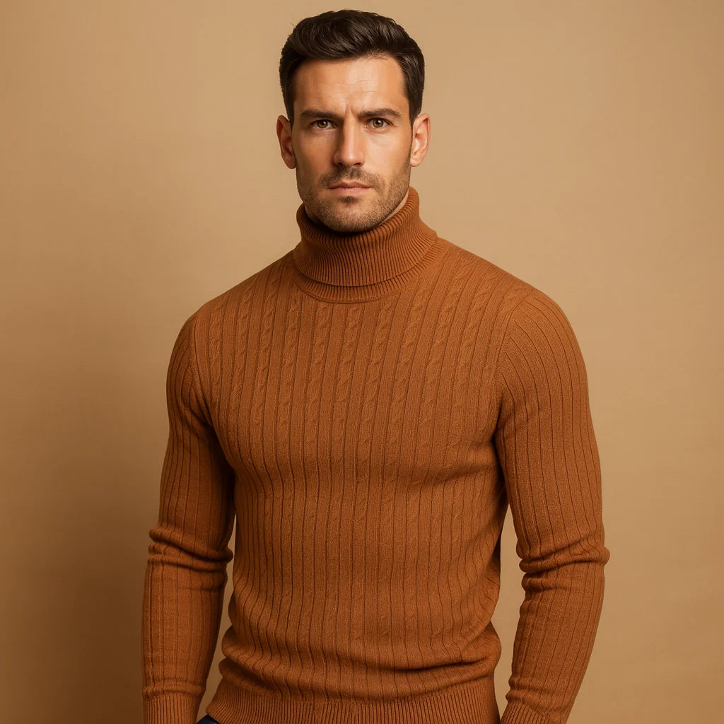 Men's Ribbed Turtleneck Sweater | Soft Knit Pullover 1