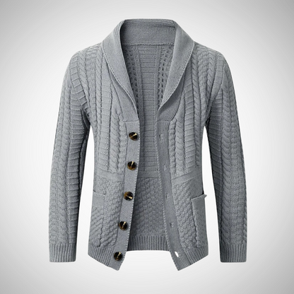 Men's Shawl Collar Cardigan | Textured Cable-Knit Sweater 0