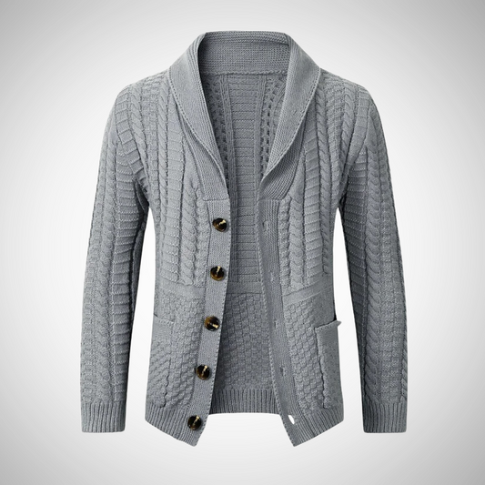 Men's Shawl Collar Cardigan | Textured Cable-Knit Sweater 0