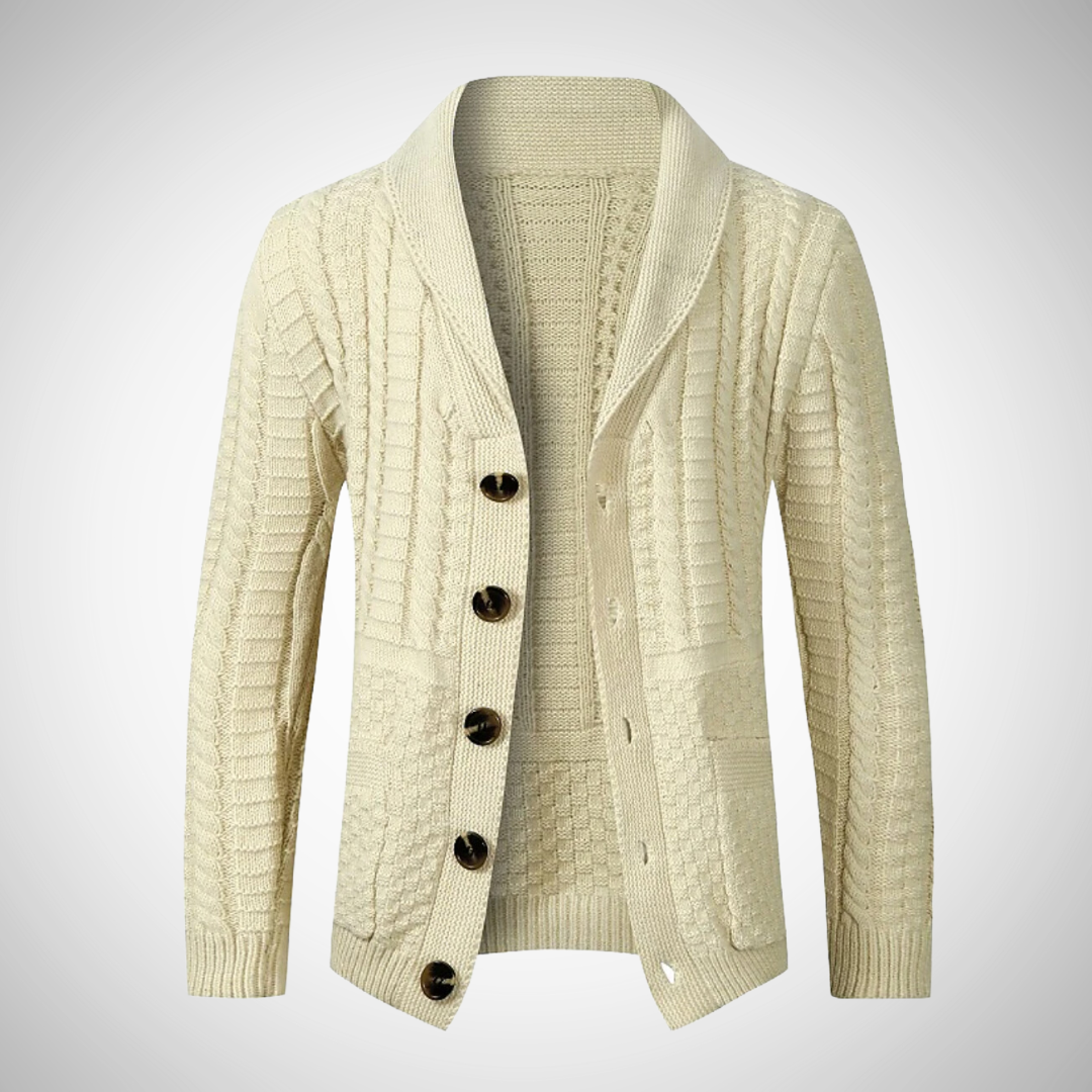 Men's Shawl Collar Cardigan | Textured Cable-Knit Sweater 1