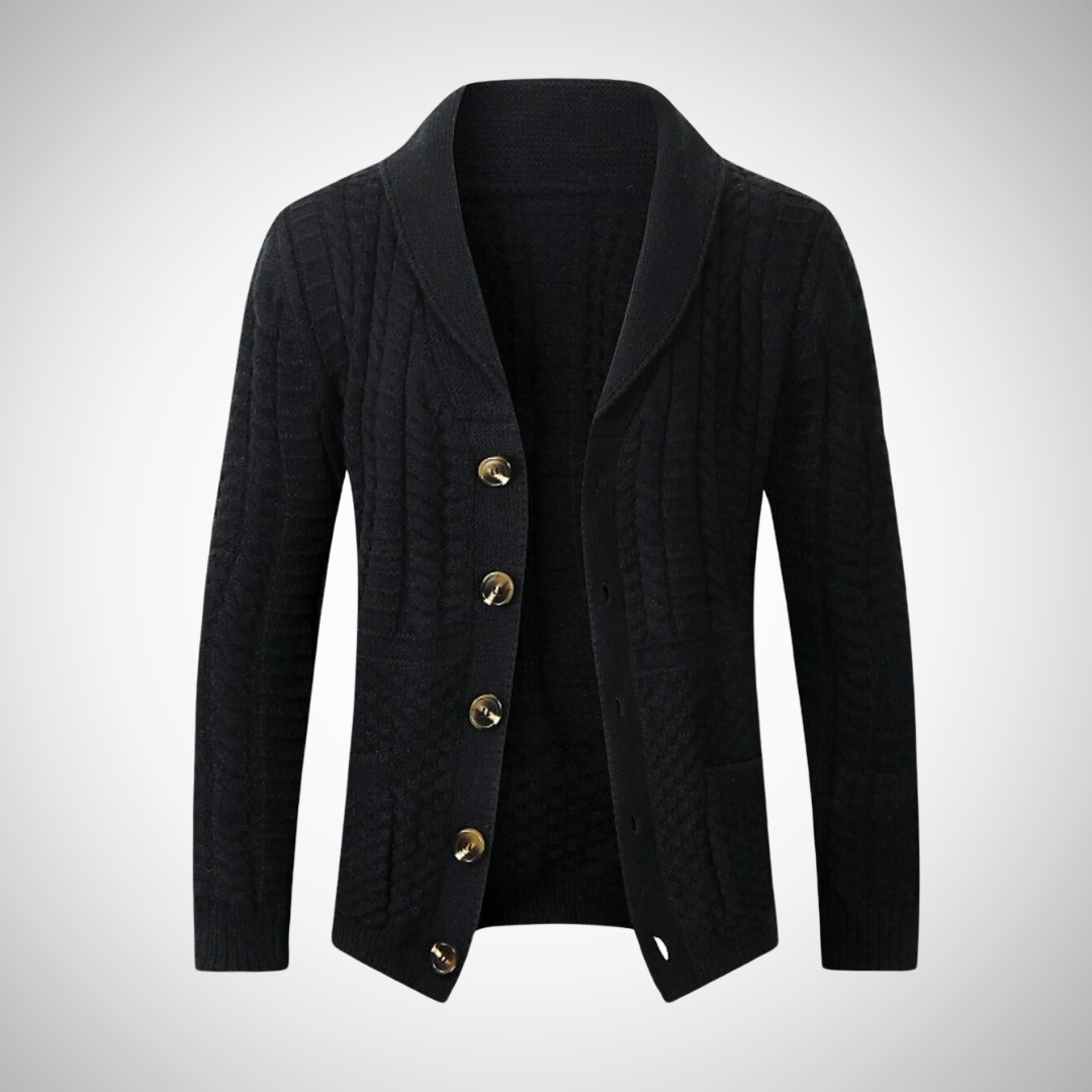 Men's Shawl Collar Cardigan | Textured Cable-Knit Sweater 2