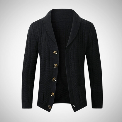 Men's Shawl Collar Cardigan | Textured Cable-Knit Sweater 2