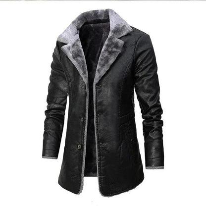Men's Shearling-Lined PU Leather Coat | Longline Winter Jacket 1