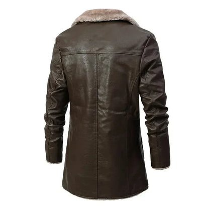 Men's Shearling-Lined PU Leather Coat | Longline Winter Jacket 2
