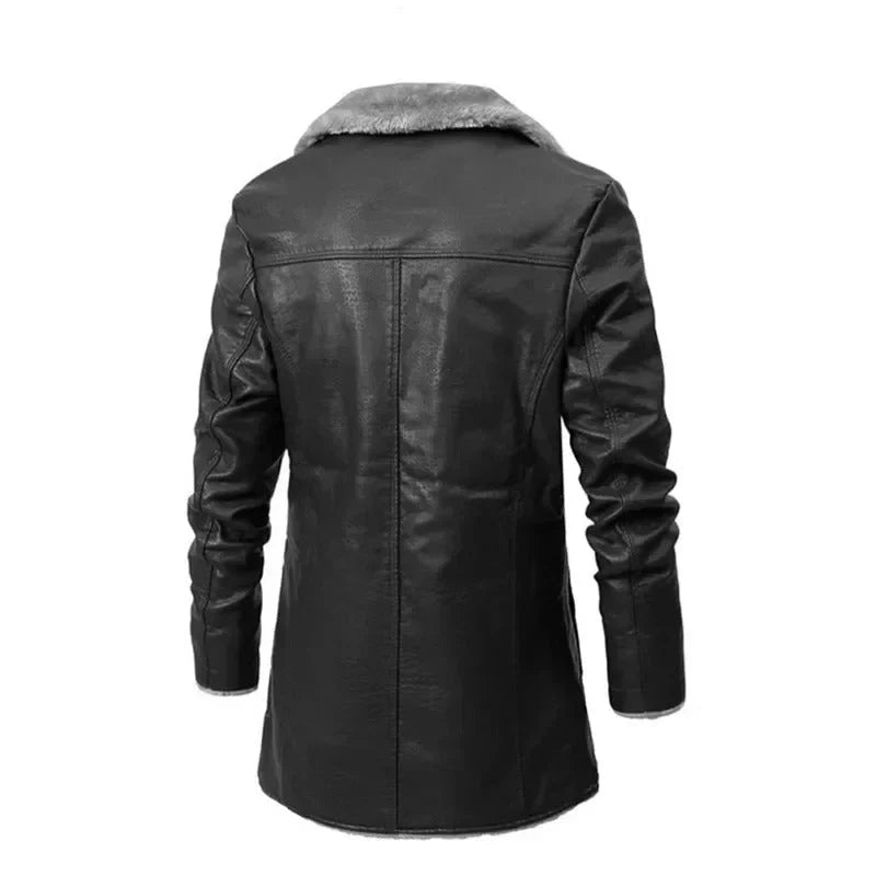 Men's Shearling-Lined PU Leather Coat | Longline Winter Jacket 3
