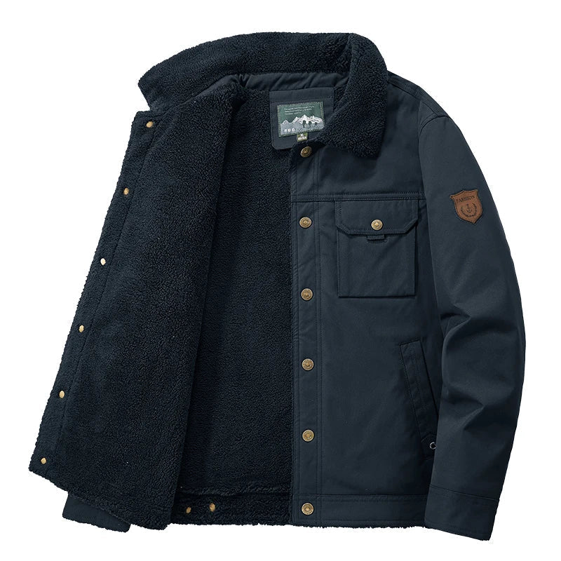 Men's Sherpa-Lined Fleece Jacket | Warm Utility Coat 0
