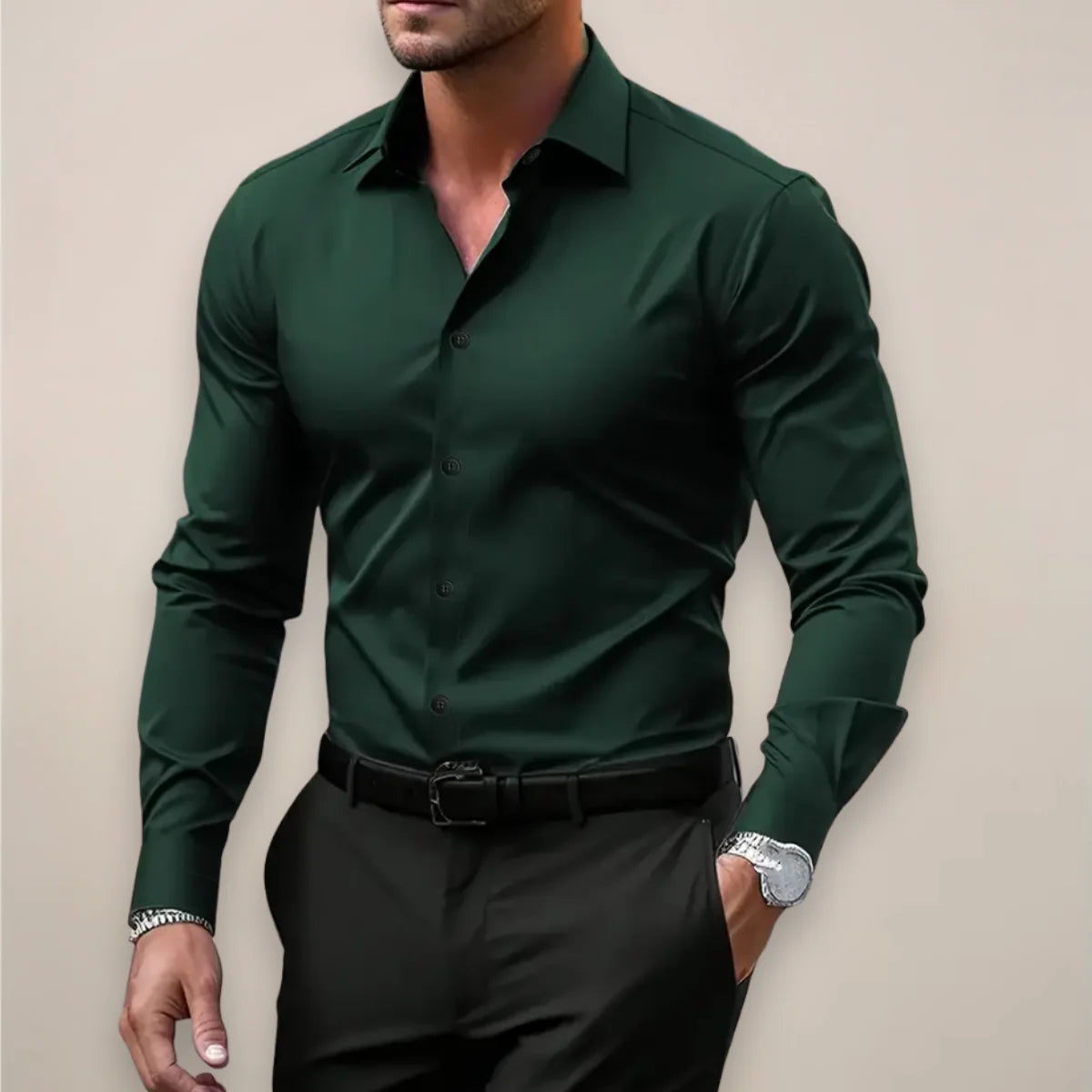 Men's Slim-Fit Long-Sleeve Shirt | Men's Dress Shirts Classic Button-Up 2