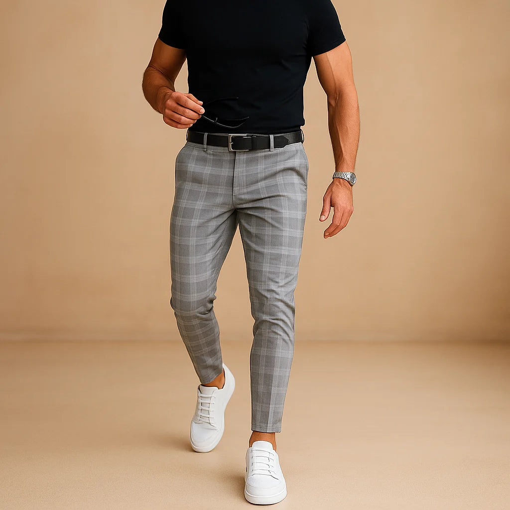 Men's Slim-Fit Printed Trousers | Casual Full-Length Pants 0
