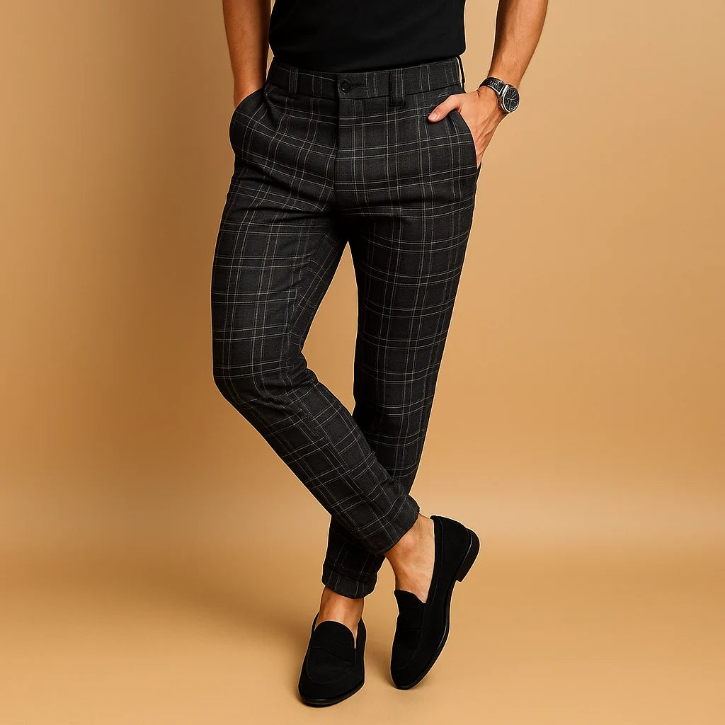 Men's Slim-Fit Printed Trousers | Casual Full-Length Pants 1