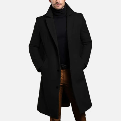 Men's Slim-Fit Single-Breasted Long Overcoat Knee-Length 1