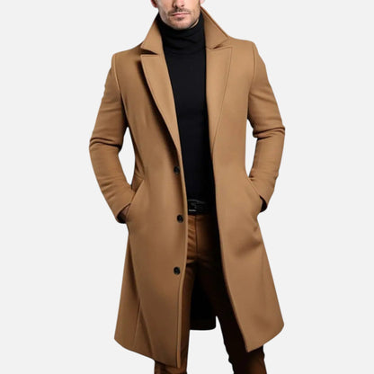 Men's Slim-Fit Single-Breasted Long Overcoat Knee-Length 3