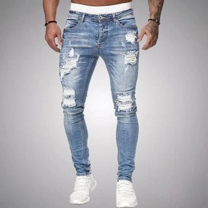 Men's Slim Fit Stretch Ripped Jeans Denim 1