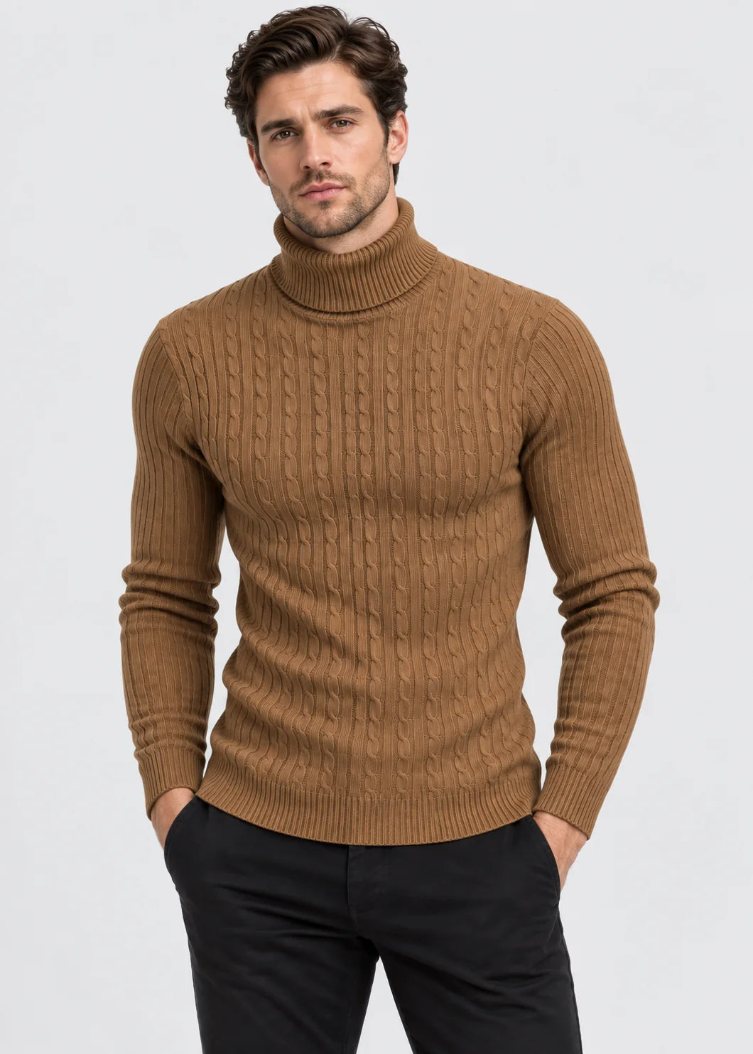 Men's Slim Fit Turtleneck Sweater | Casual Polyester Knit 1