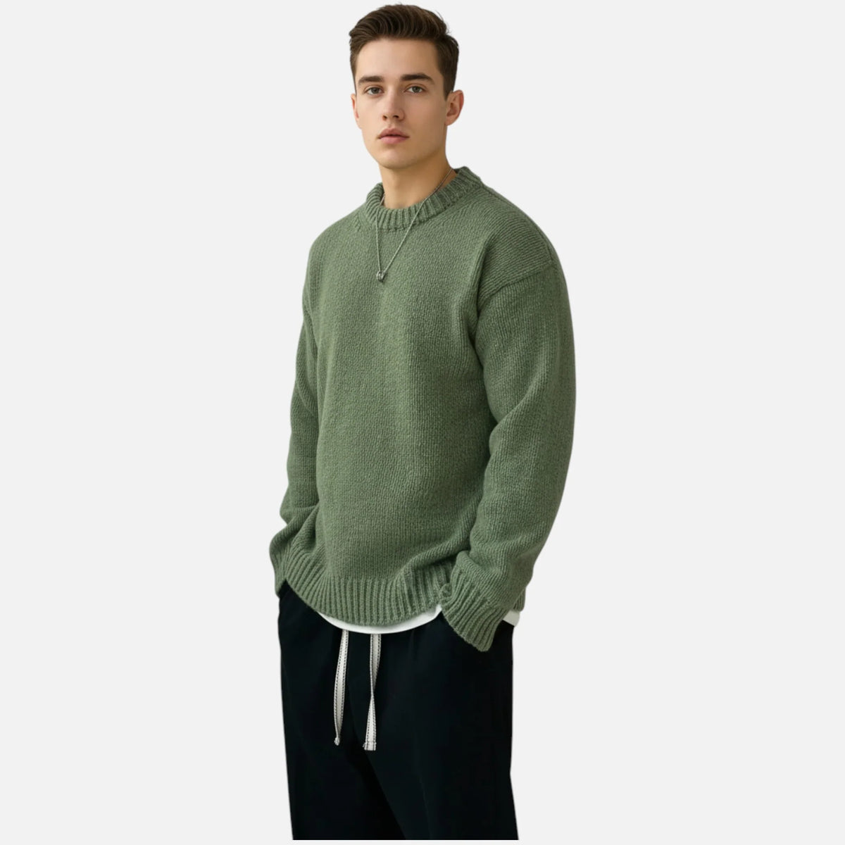 Men's Solid Crew Neck Pullover 1