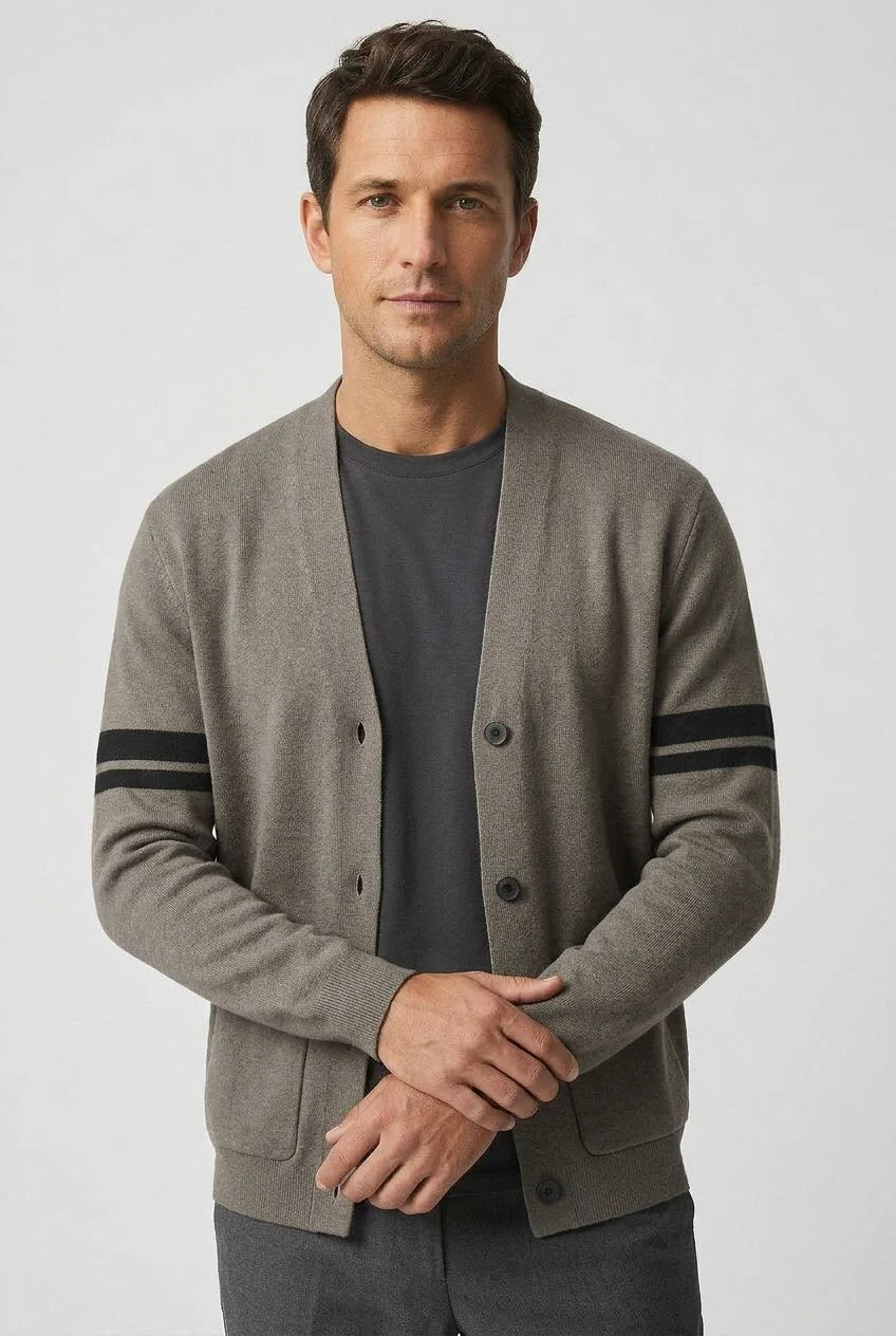 Men's Striped Knitted Cardigan | Button-Front V-Neck Sweater 2