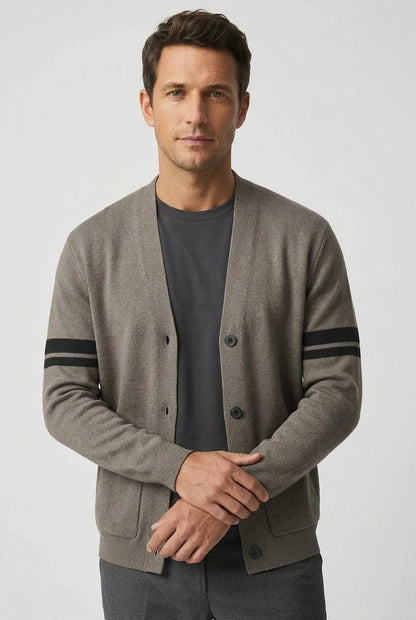 Men's Striped Knitted Cardigan | Button-Front V-Neck Sweater 2