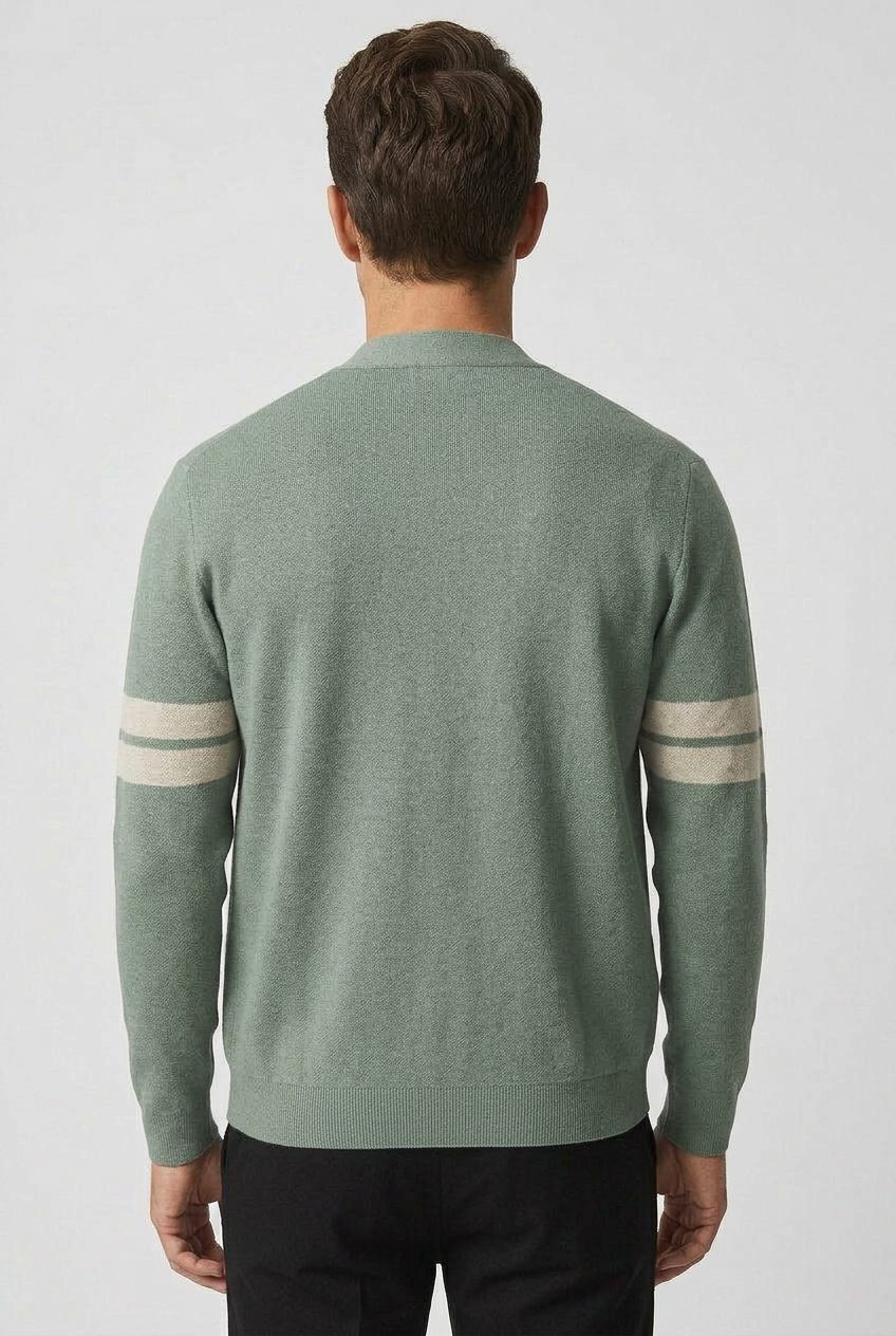 Men's Striped Knitted Cardigan | Button-Front V-Neck Sweater 3