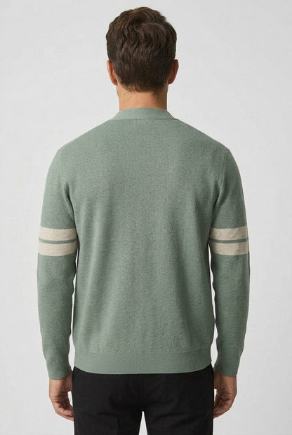 Men's Striped Knitted Cardigan | Button-Front V-Neck Sweater 3