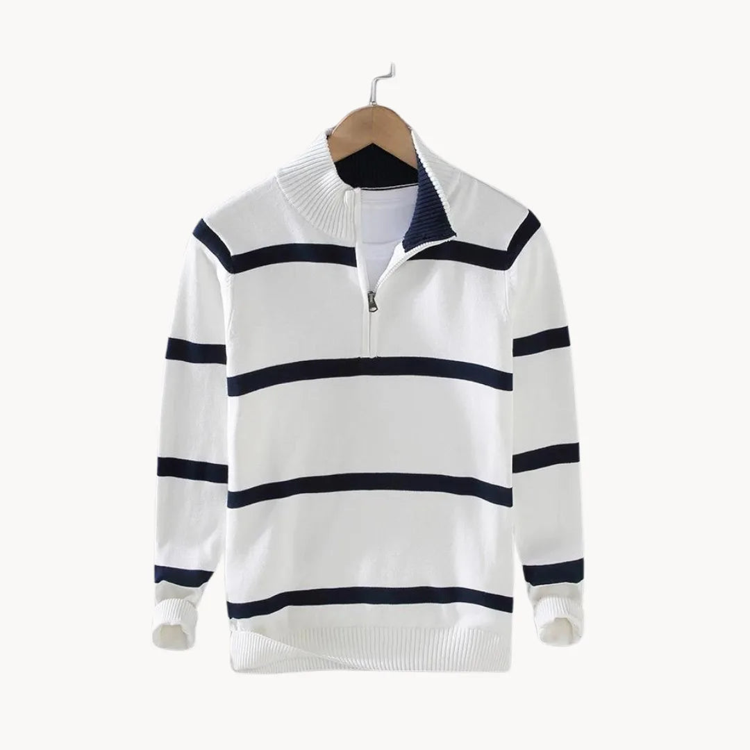 Men's Striped Quarter Zip Sweater | Casual Knit Jumper 0