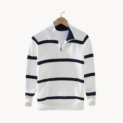 Men's Striped Quarter Zip Sweater | Casual Knit Jumper 0