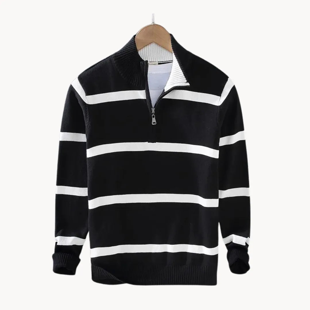 Men's Striped Quarter Zip Sweater | Casual Knit Jumper 1