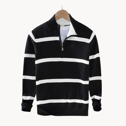 Men's Striped Quarter Zip Sweater | Casual Knit Jumper 1