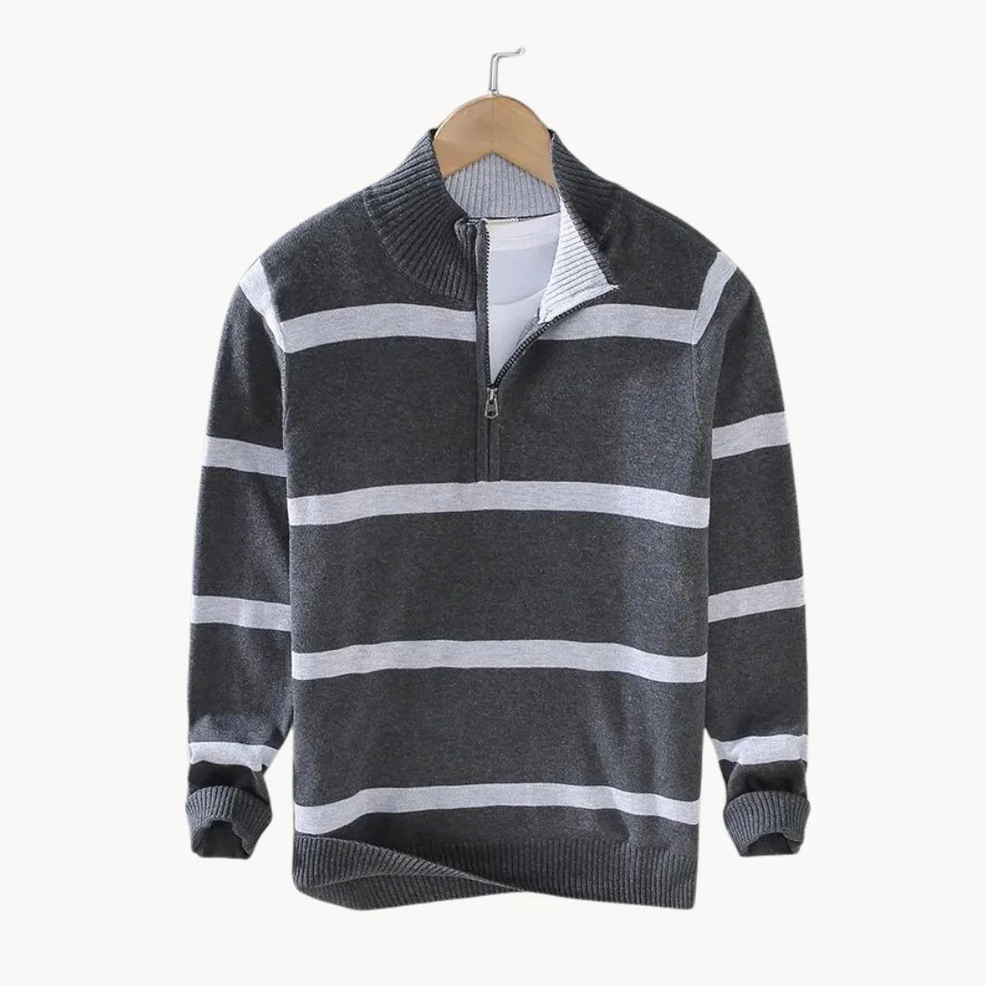 Men's Striped Quarter Zip Sweater | Casual Knit Jumper 2