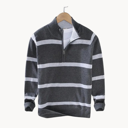 Men's Striped Quarter Zip Sweater | Casual Knit Jumper 2