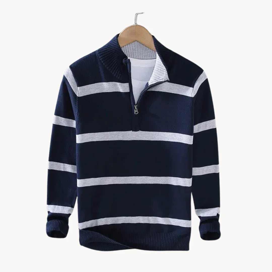 Men's Striped Quarter Zip Sweater | Casual Knit Jumper 3