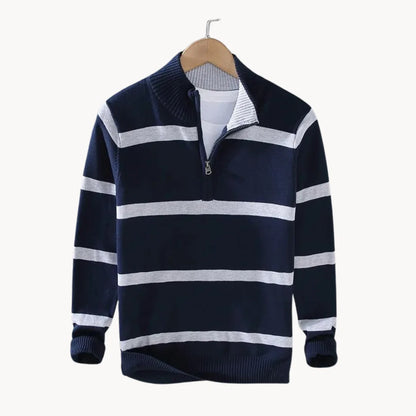 Men's Striped Quarter Zip Sweater | Casual Knit Jumper 3