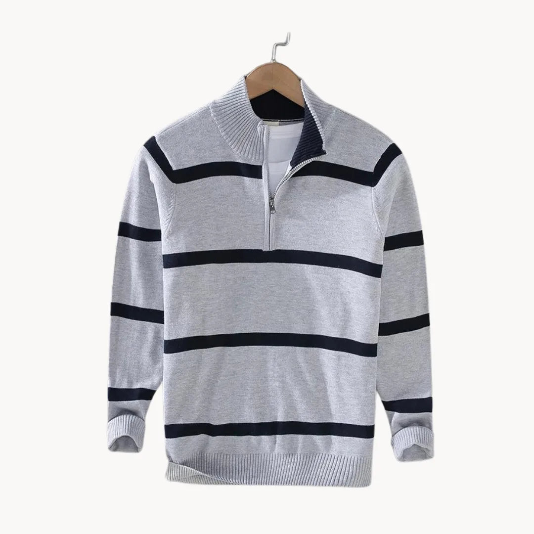 Men's Striped Quarter Zip Sweater | Casual Knit Jumper 4