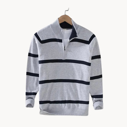 Men's Striped Quarter Zip Sweater | Casual Knit Jumper 4
