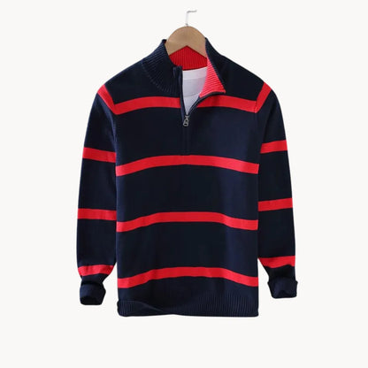 Men's Striped Quarter Zip Sweater | Casual Knit Jumper 5